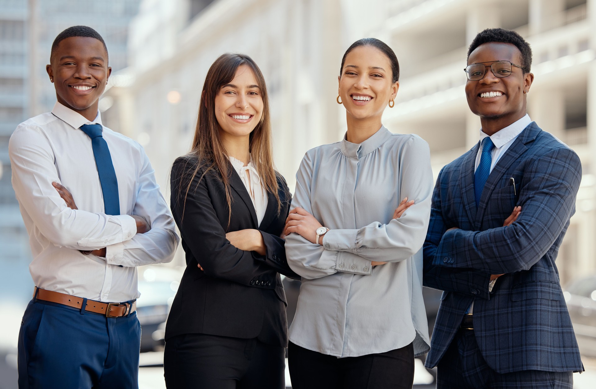 Shot of a group of lawyers standing in the city